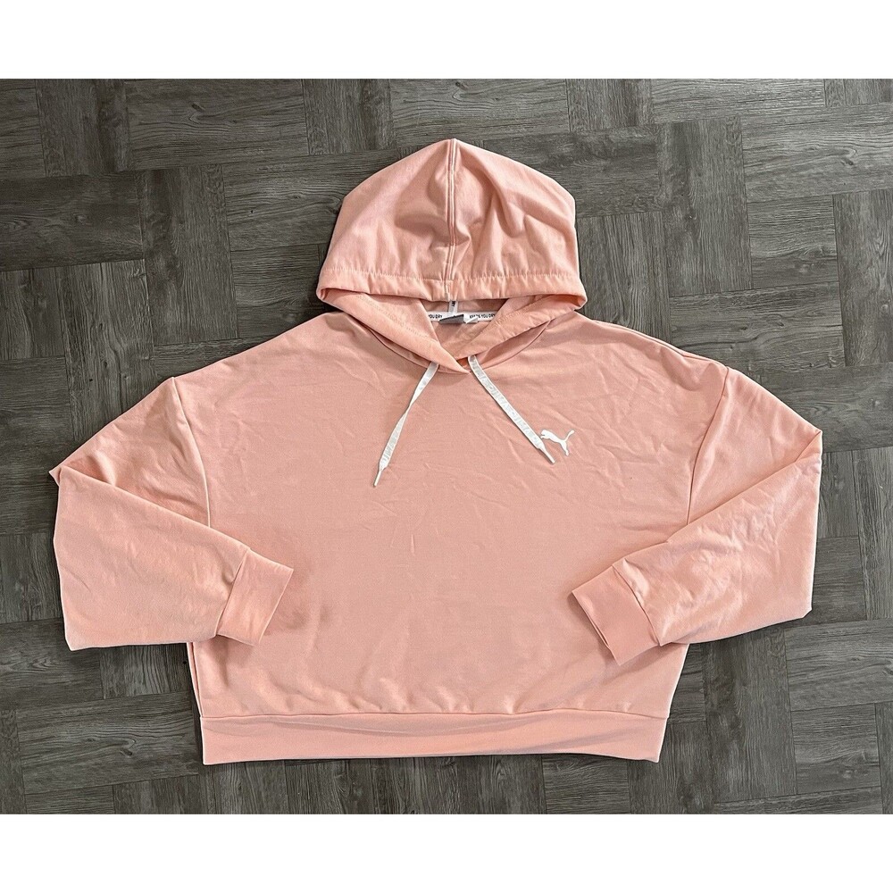 Puma Classics XL Ribbed Pullover Hoodie Women’s Cropped Pink Shirt X-Large